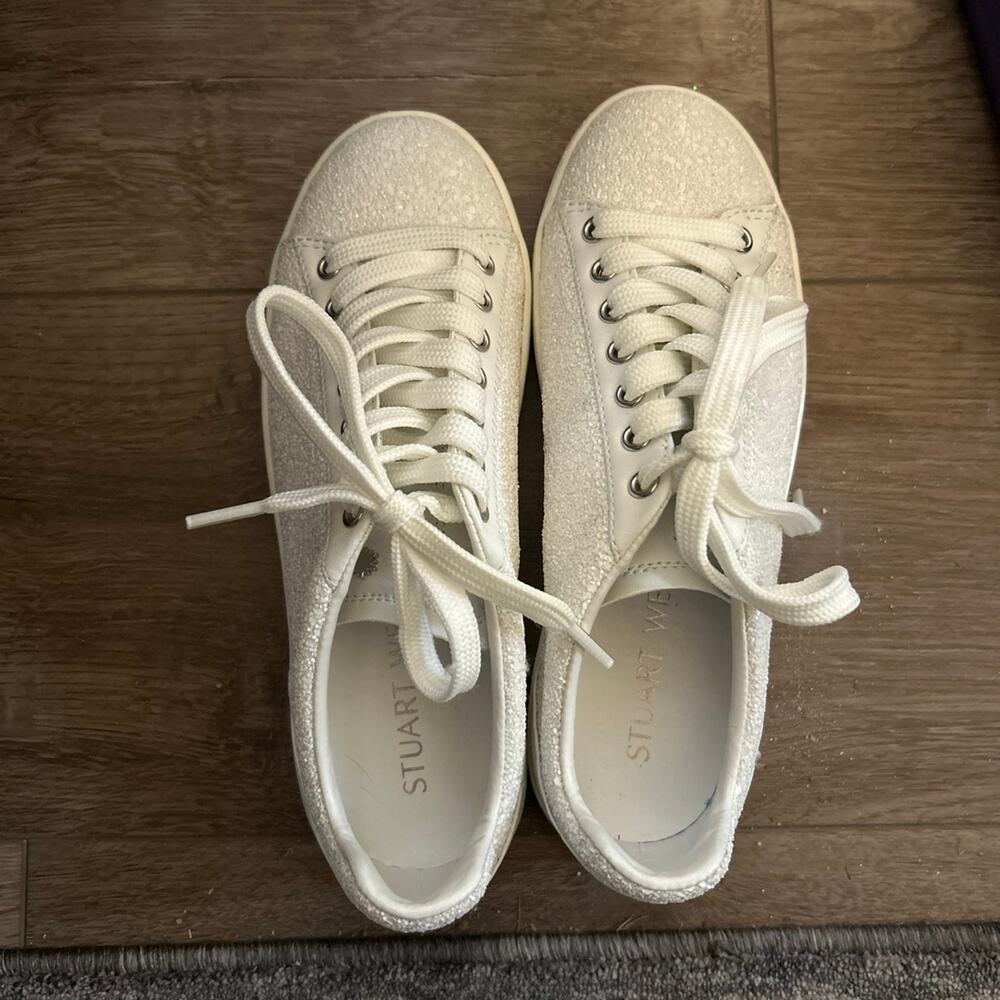 Stuart Weitzman Glitter White Sneakers